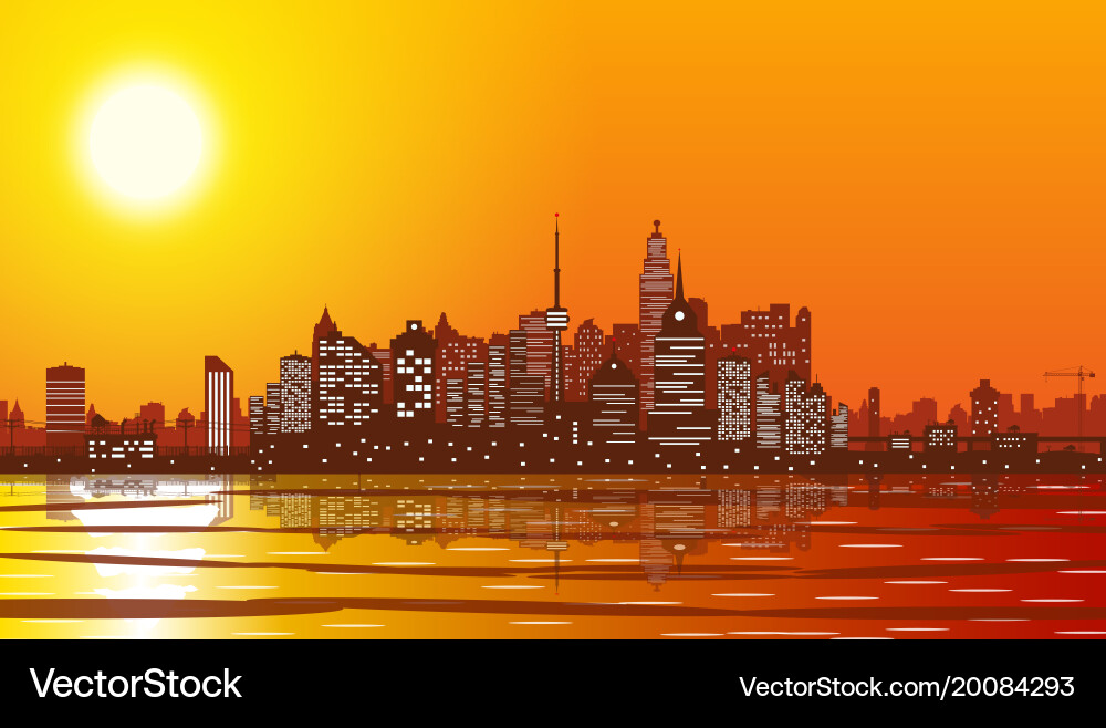 Sunset City Skyline Royalty Free Vector Image - VectorStock