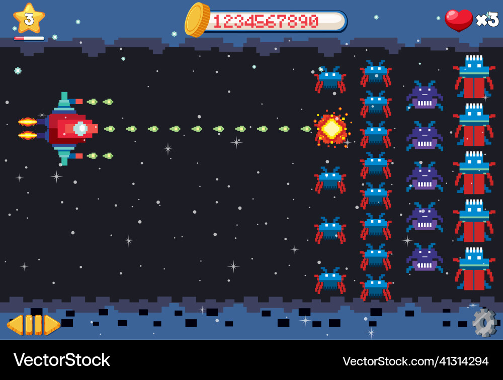 Aarcade pixel space game interface Vector Image