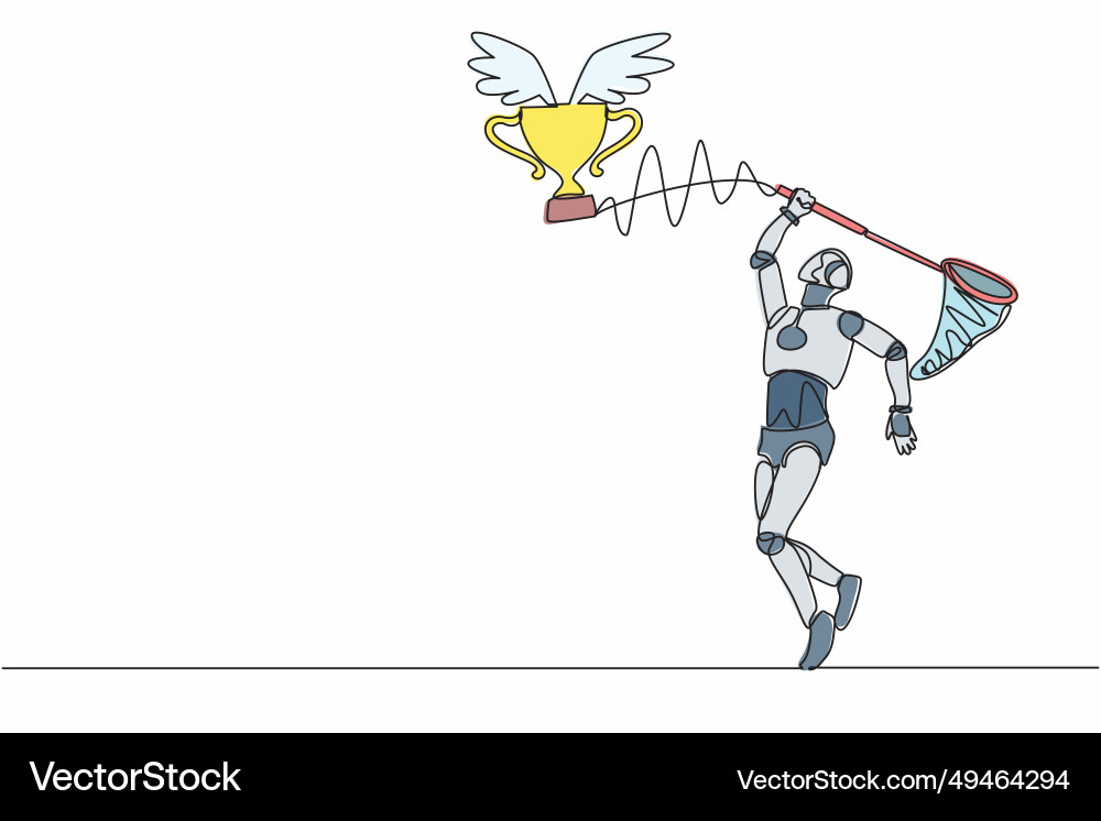 Continuous one line drawing robot try to catching Continuous one line drawing robot try to catching Vector Image
