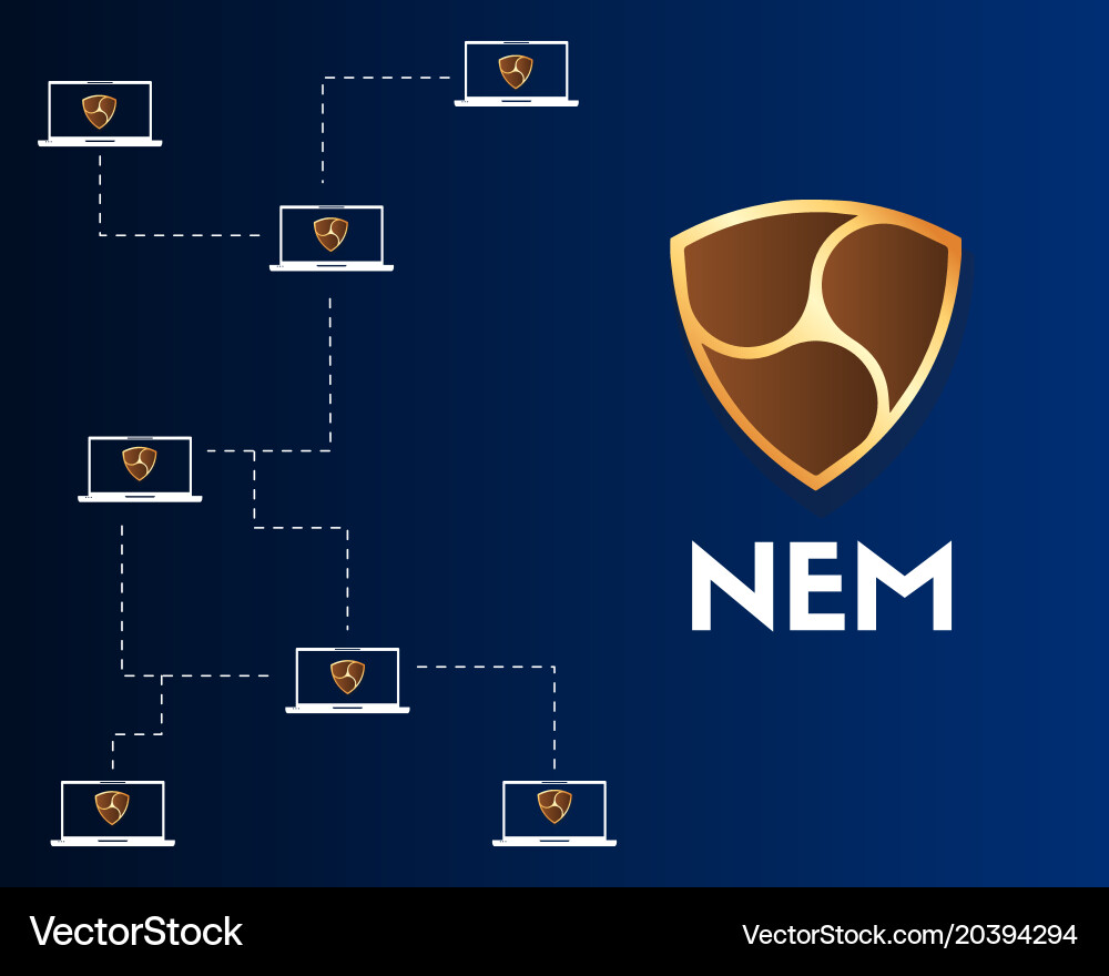 Cryptocurrency nem blockchain networking vector image
