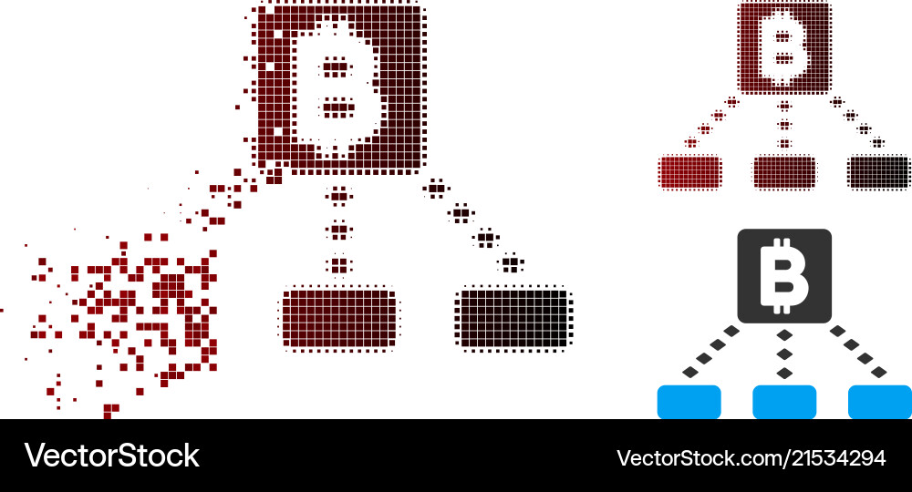 Dissolved pixel halftone bitcoin cashout scheme Dissolved pixel halftone bitcoin cashout scheme vector image