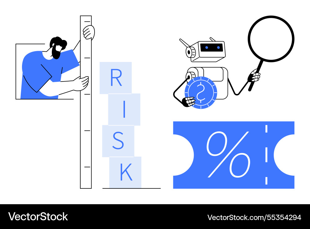 Evaluating risk through data analysis with robot Evaluating risk through data analysis with robot vector image