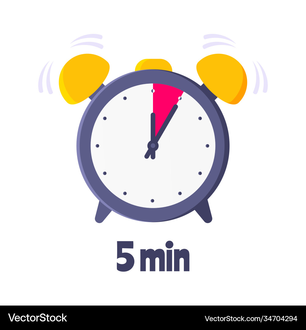 Five minutes on analog clock face flat style Five minutes on analog clock face flat style vector image