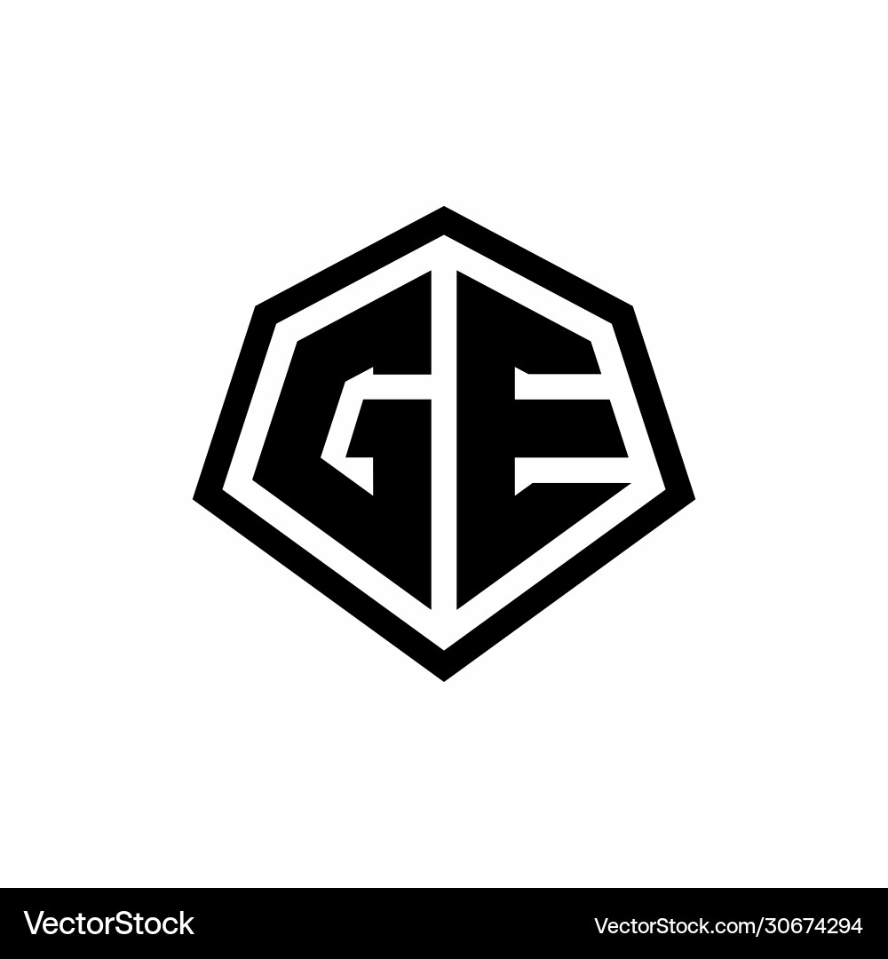 Ge monogram logo with hexagon shape and line vector image
