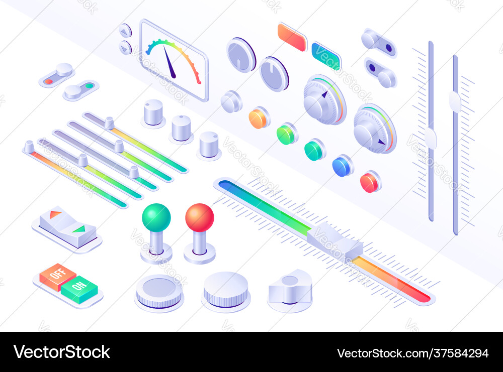 Isometric buttons control panel interface elements Isometric buttons control panel interface elements vector image