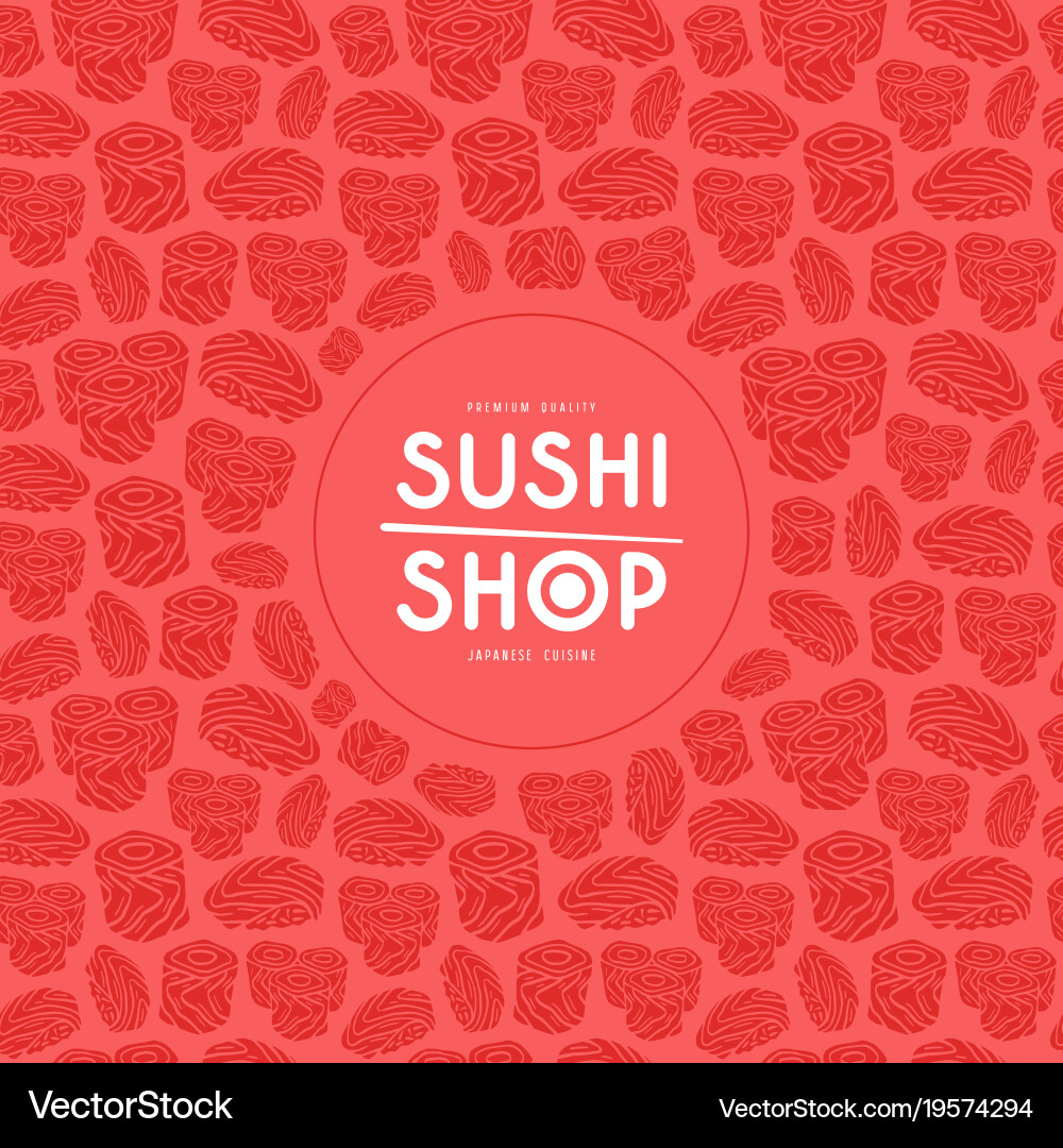 Label and frame with pattern for sushi shop Vector Image