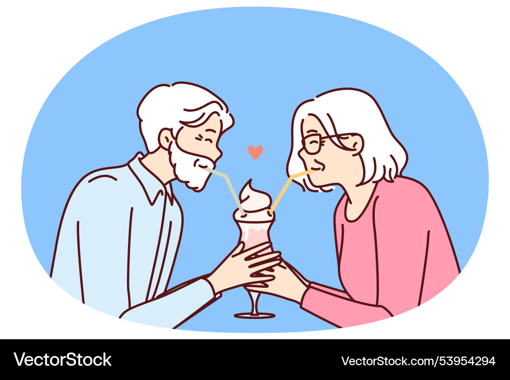 Ältere romantische Paar trinken Cocktail aus Ältere romantische Paar trinken Cocktail aus vektorbild