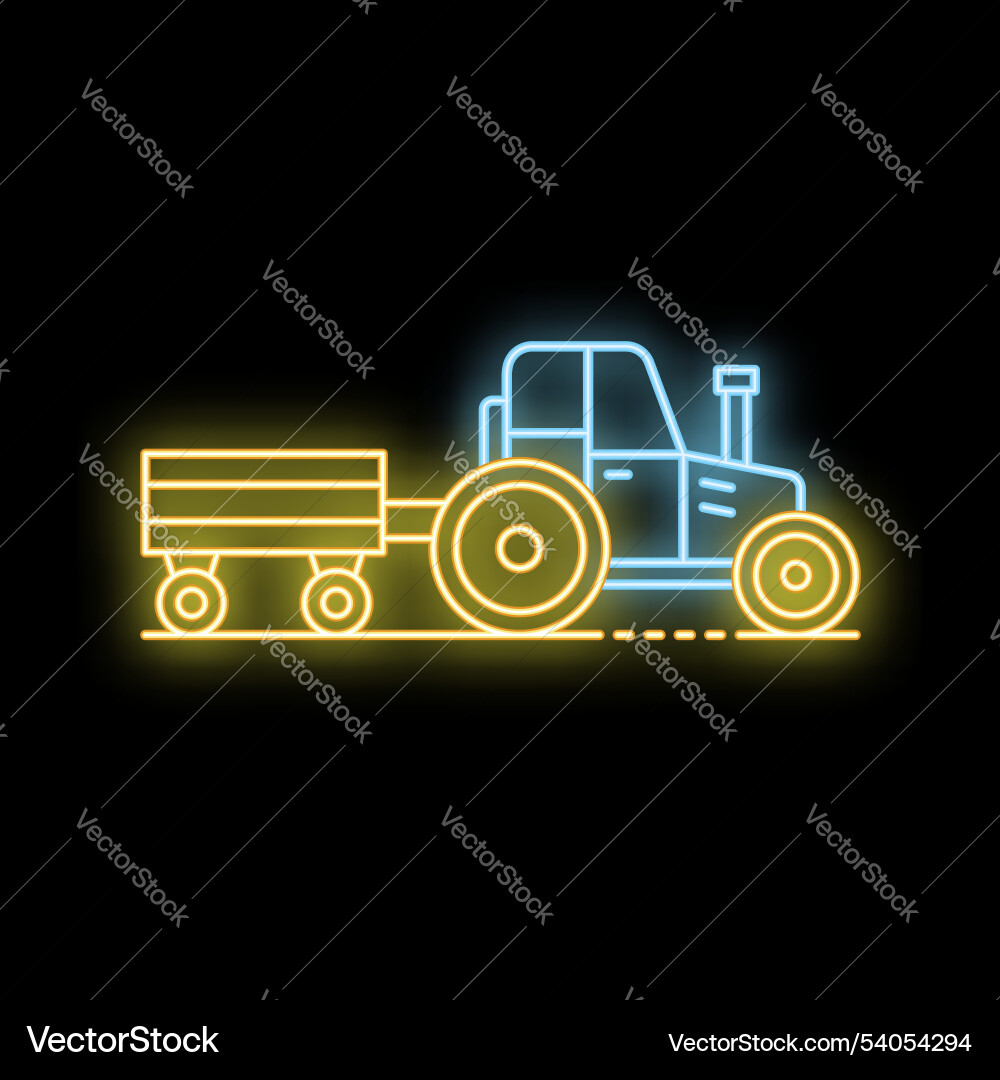 Neon tractor pulling a trailer on black background Neon tractor pulling a trailer on black background vector image
