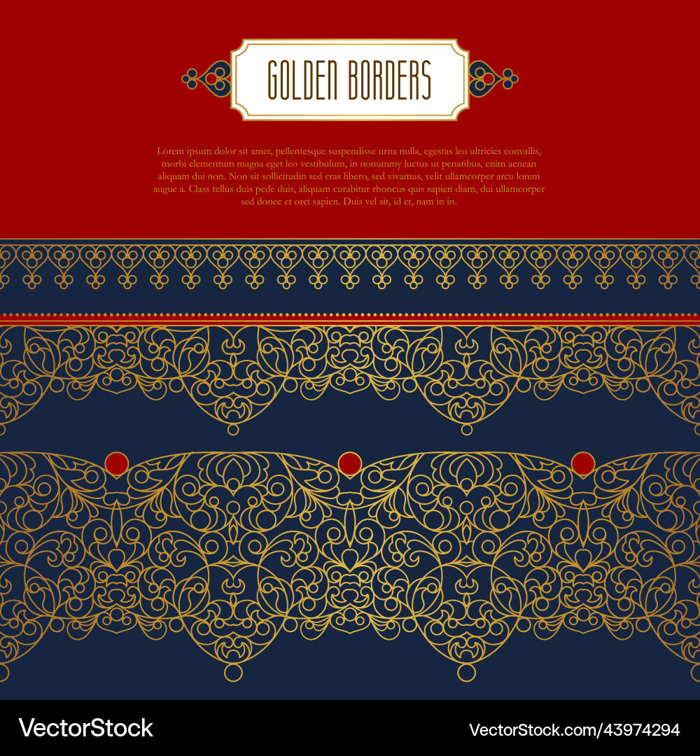 Set of line art gold frames borders vignette Set of line art gold frames borders vignette vector image