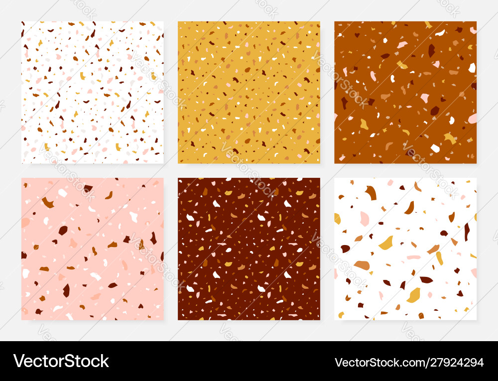 Set terrazzo seamless patterns modern print Set terrazzo seamless patterns modern print vector image