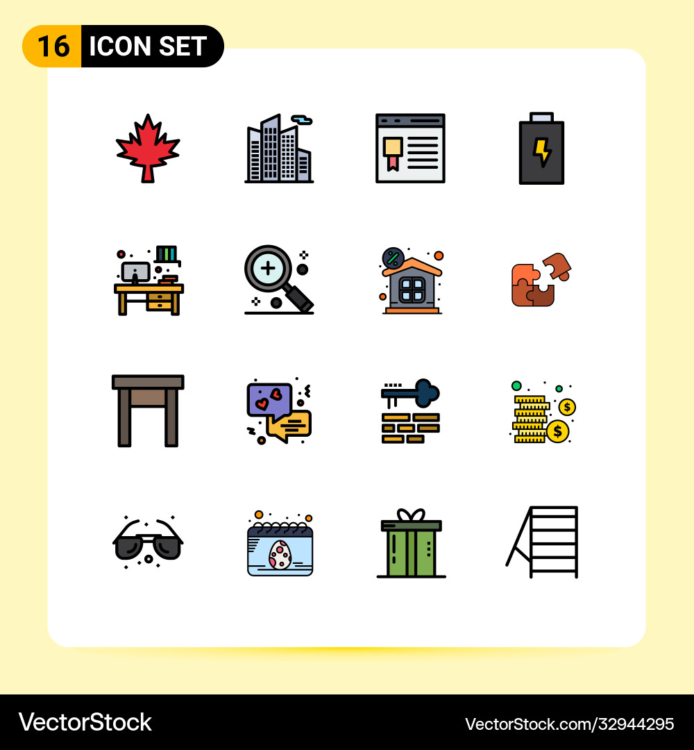 16 universal flat color filled lines set for web Vector Image