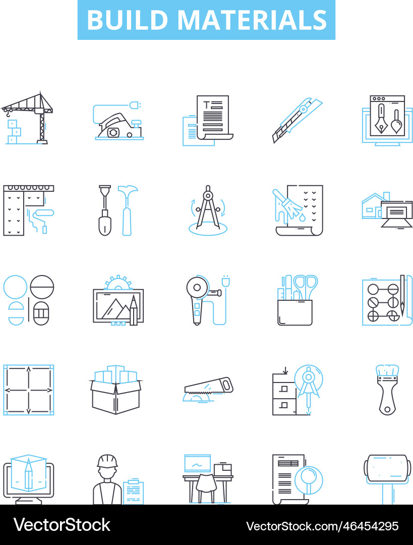 Build materials line icons set bricks Vector Image