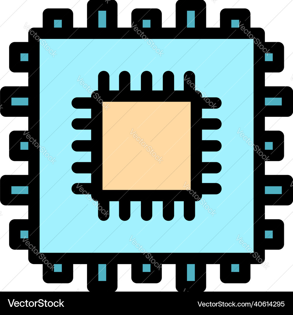 Chip processor icon color outline vector image