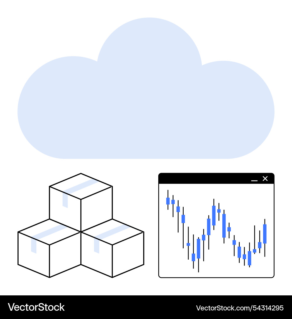 Cloud computing with data visualization and boxed Vector Image