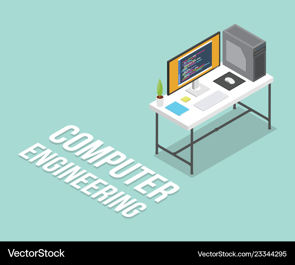 Computer engineering workspace isometric Computer engineering workspace isometric vector image