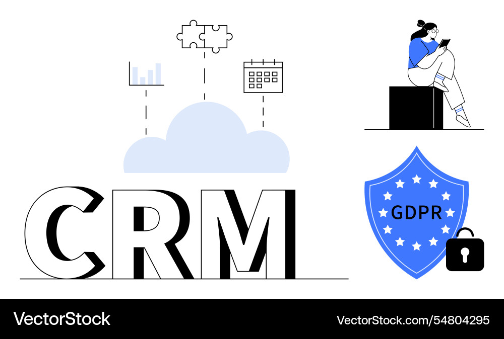 Crm concept with cloud data analytics calendar Crm concept with cloud data analytics calendar vector image