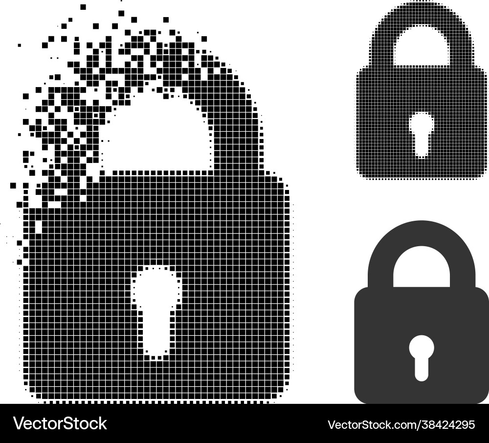 Dust pixel lock icon with halftone version Dust pixel lock icon with halftone version vector image