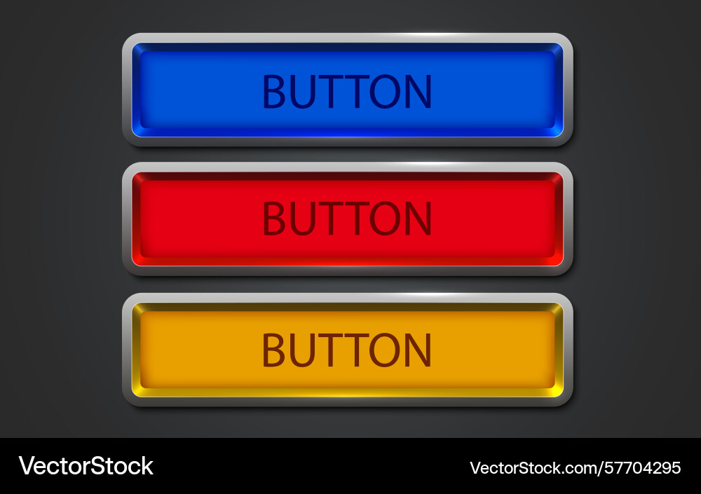 Metallic rectangle button set metal design vector image