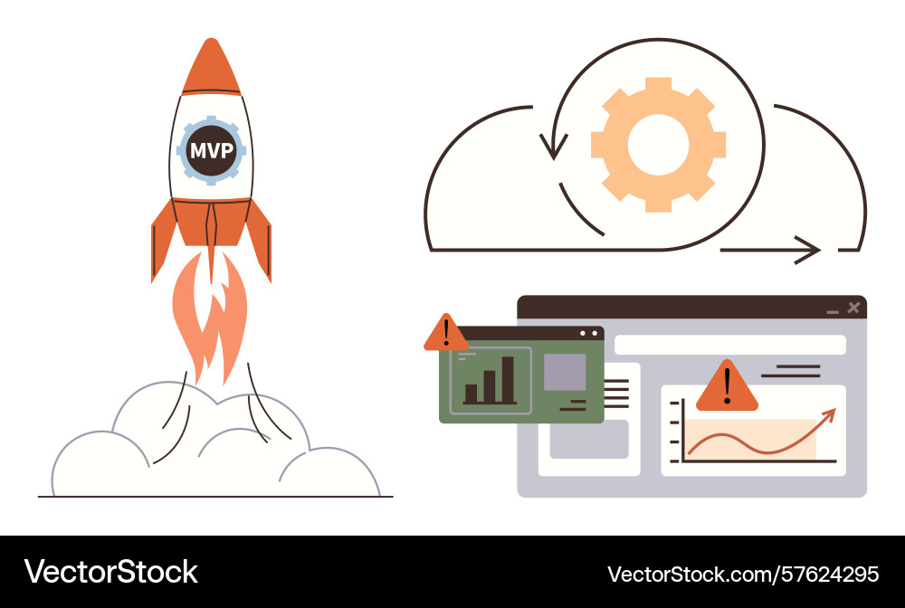 Mvp rocket launch with cloud integration and data Mvp rocket launch with cloud integration and data vector image