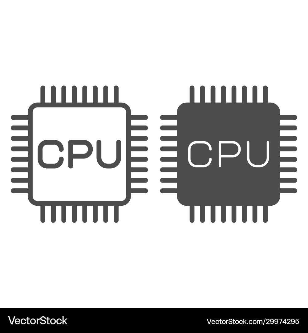 Processor chip line and solid icon computer Processor chip line and solid icon computer vector image