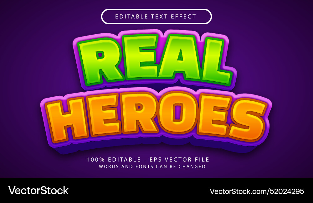 Real heroes 3d editable text effect template Vector Image