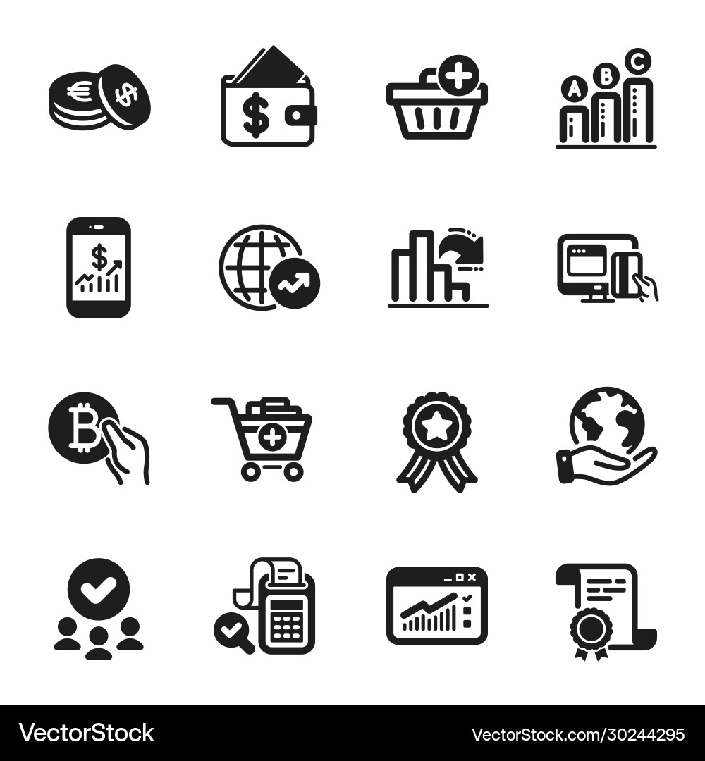 Set finance icons such as decreasing graph Vector Image