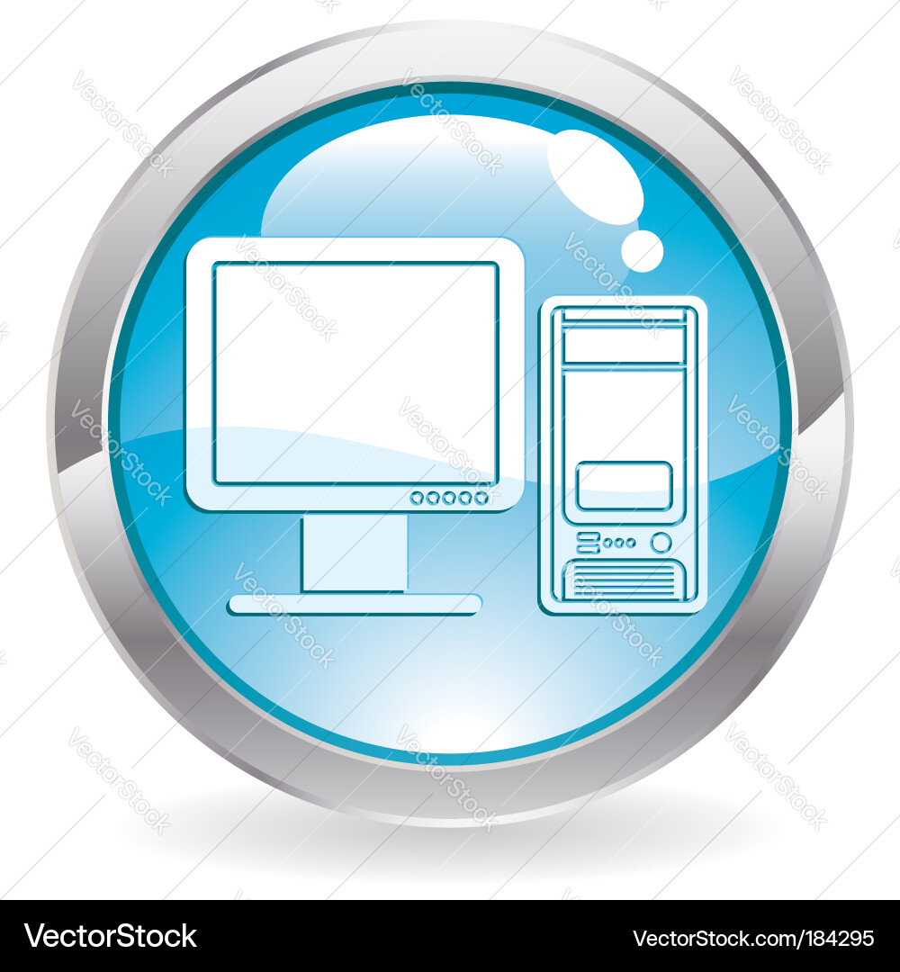 Shiny Blue Circle Button with Computer Icon vector image