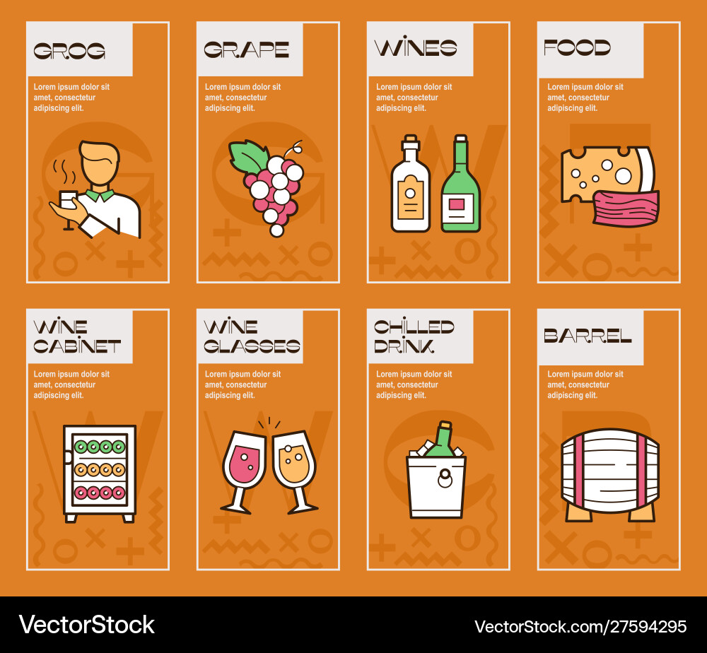 Wine making color linear icons set Wine making color linear icons set vector image