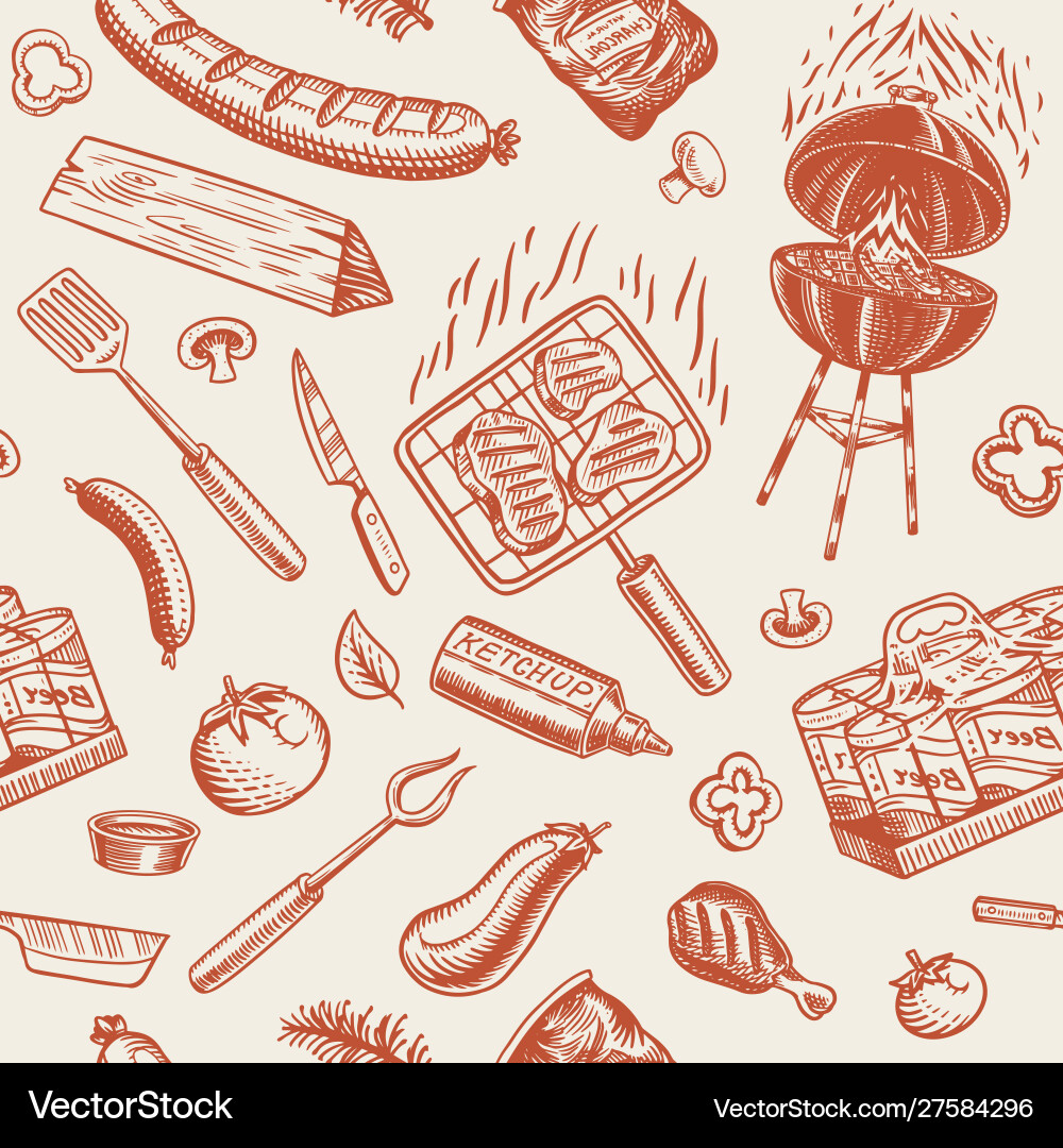 Barbecue grill seamless pattern in vintage style Barbecue grill seamless pattern in vintage style vector image