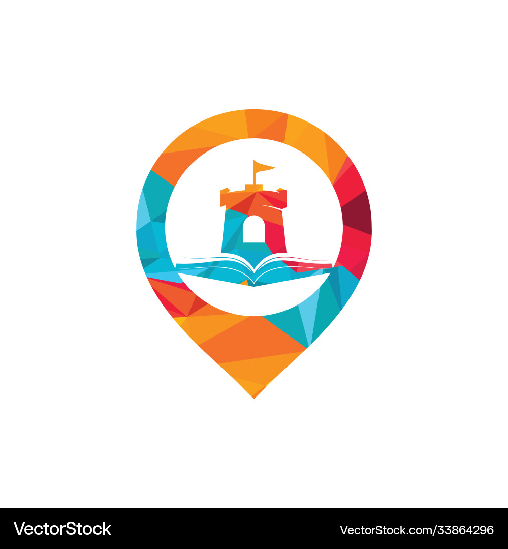 Castle book with pin pointer logo design Castle book with pin pointer logo design Vector Image