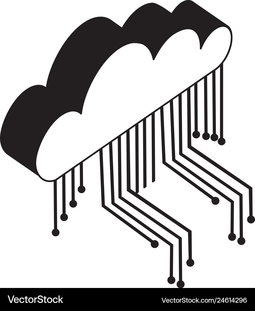 Cloud computing with electronic circuit isometric Cloud computing with electronic circuit isometric vector image