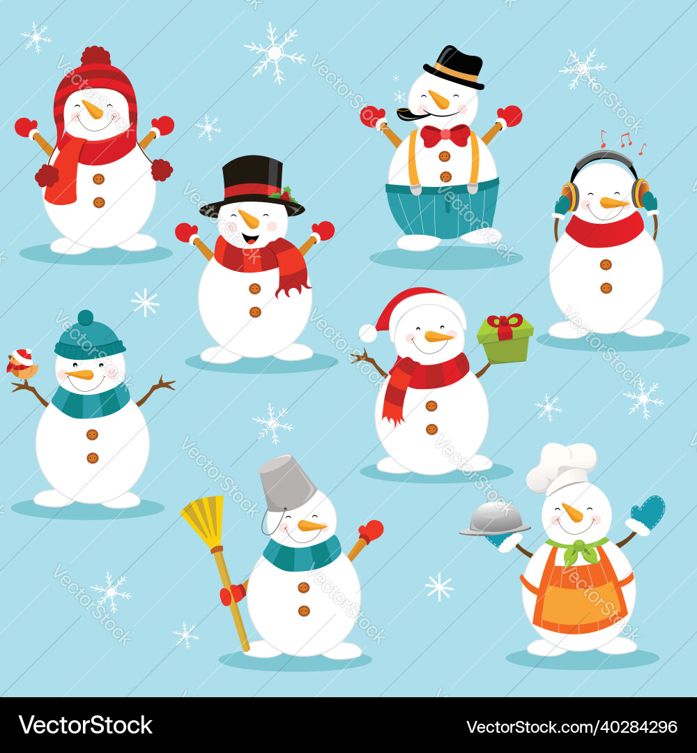 Cute snowman pack Cute snowman pack vector image