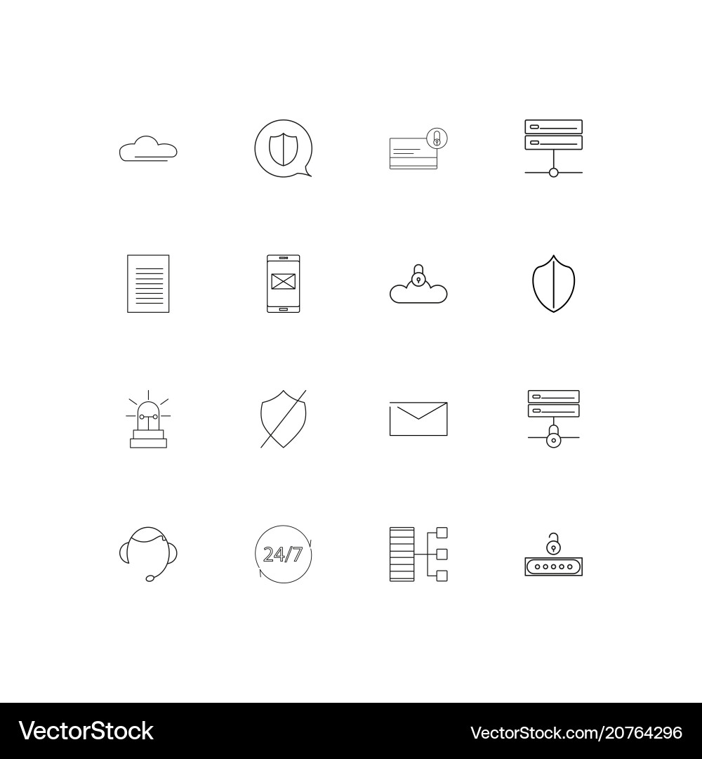 Cyber security linear thin icons set outlined vector image