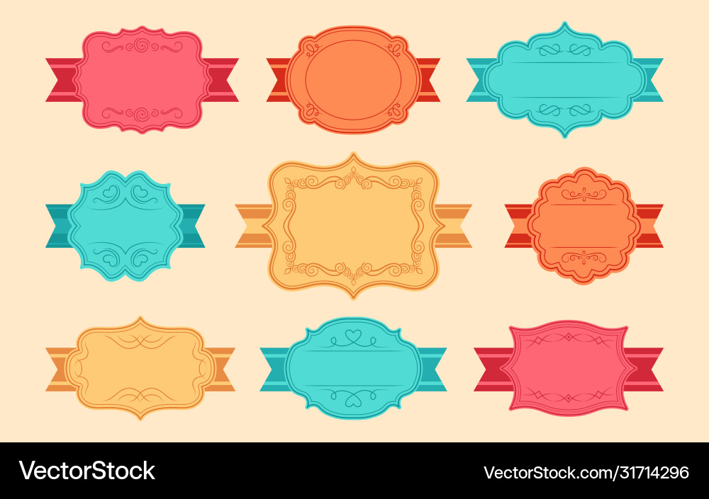 Label ornamental tape color frames set for text Label ornamental tape color frames set for text vector image