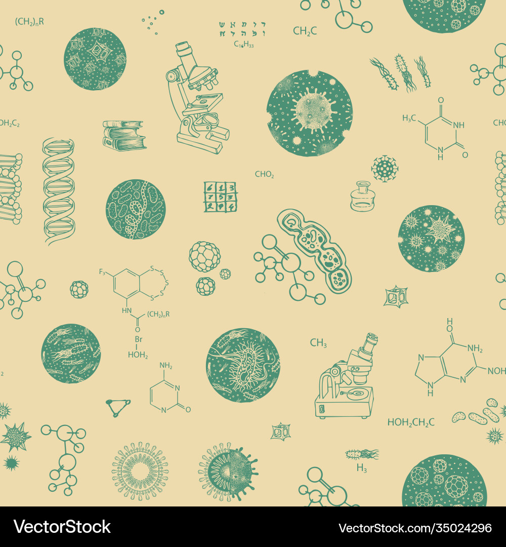 Seamless pattern with microscopes germs Seamless pattern with microscopes germs vector image