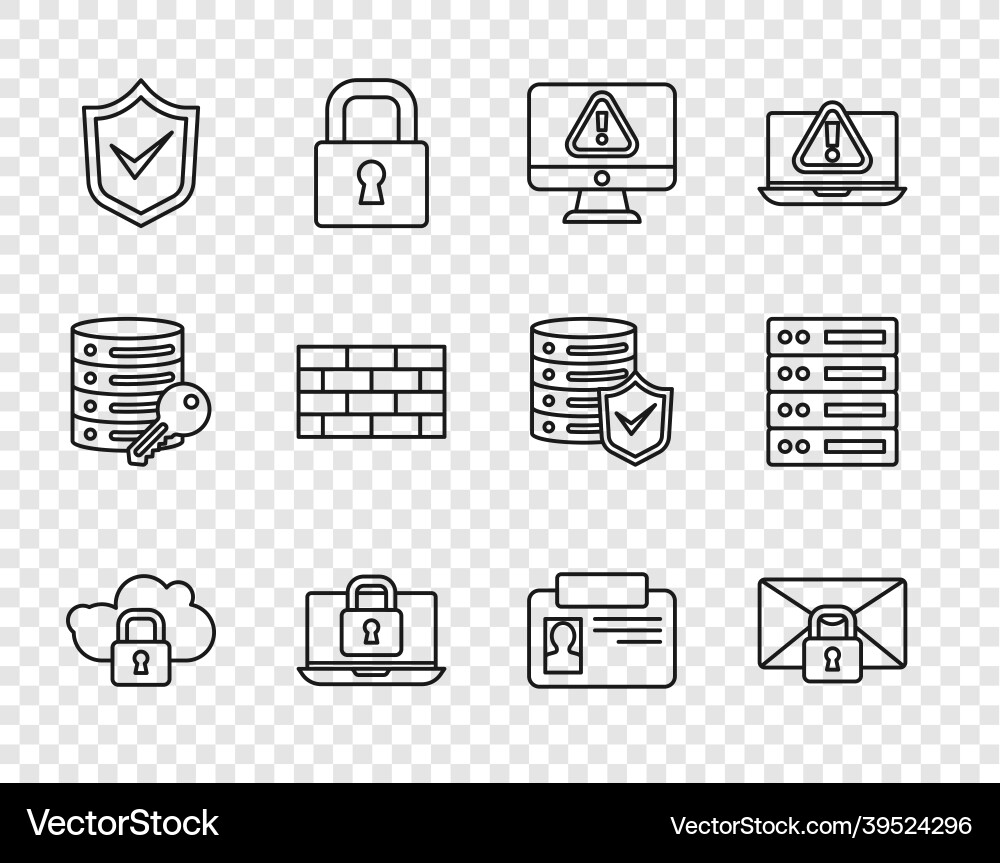 Set line cloud computing lock mail message vector image