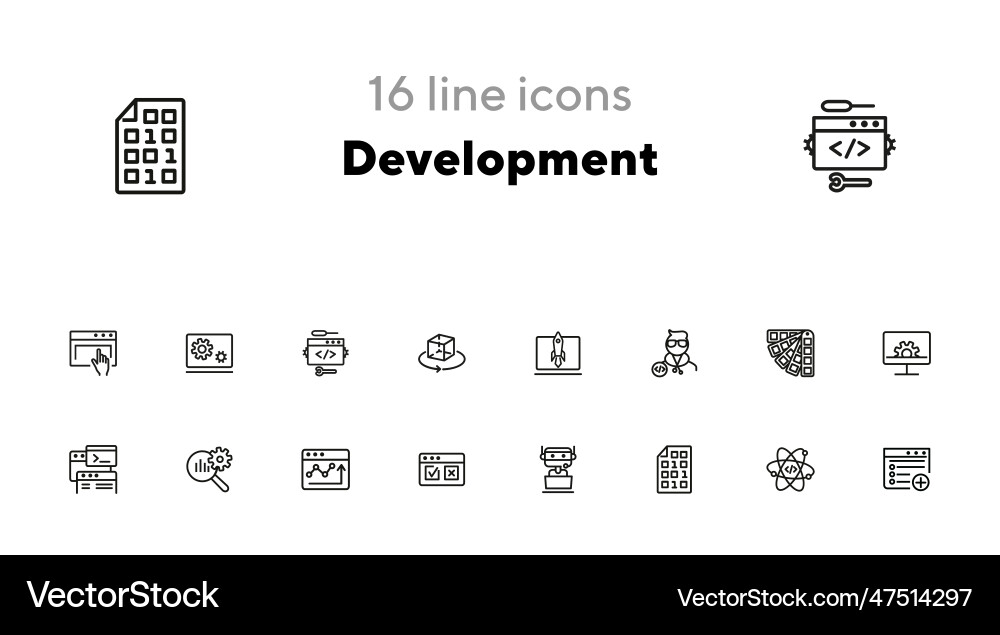 Development line icon set Development line icon set vector image