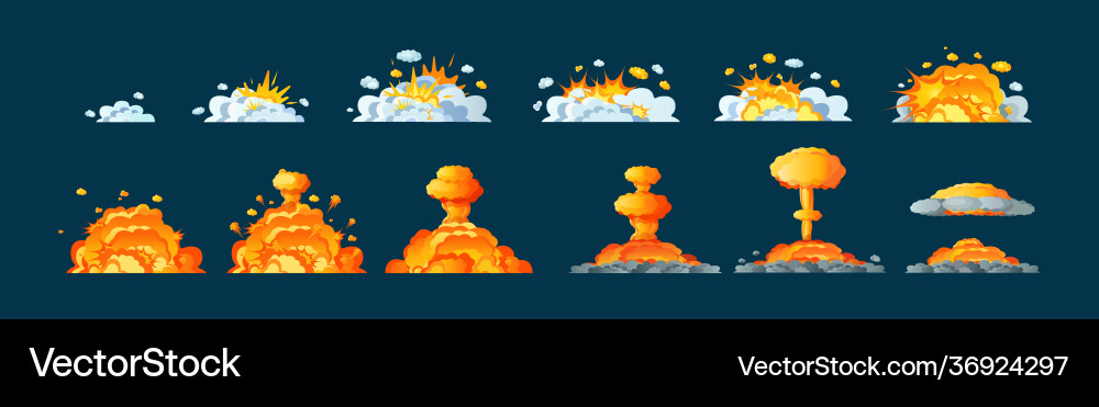 Frame animation with effect burning explosion Frame animation with effect burning explosion vector image