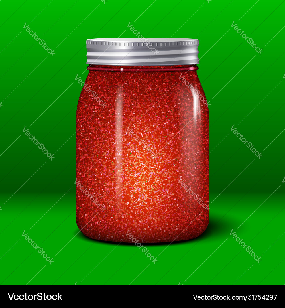 Glitter jar realistic object with shiny red Glitter jar realistic object with shiny red vector image