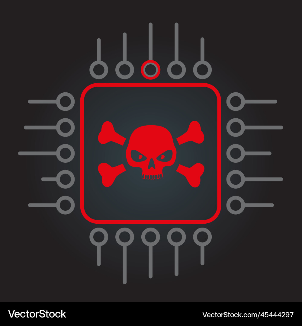 Hacked cpu computer chip sign icon with skull Hacked cpu computer chip sign icon with skull vector image