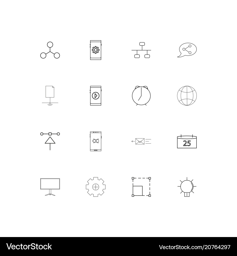 Internet technologies linear thin icons set vector image