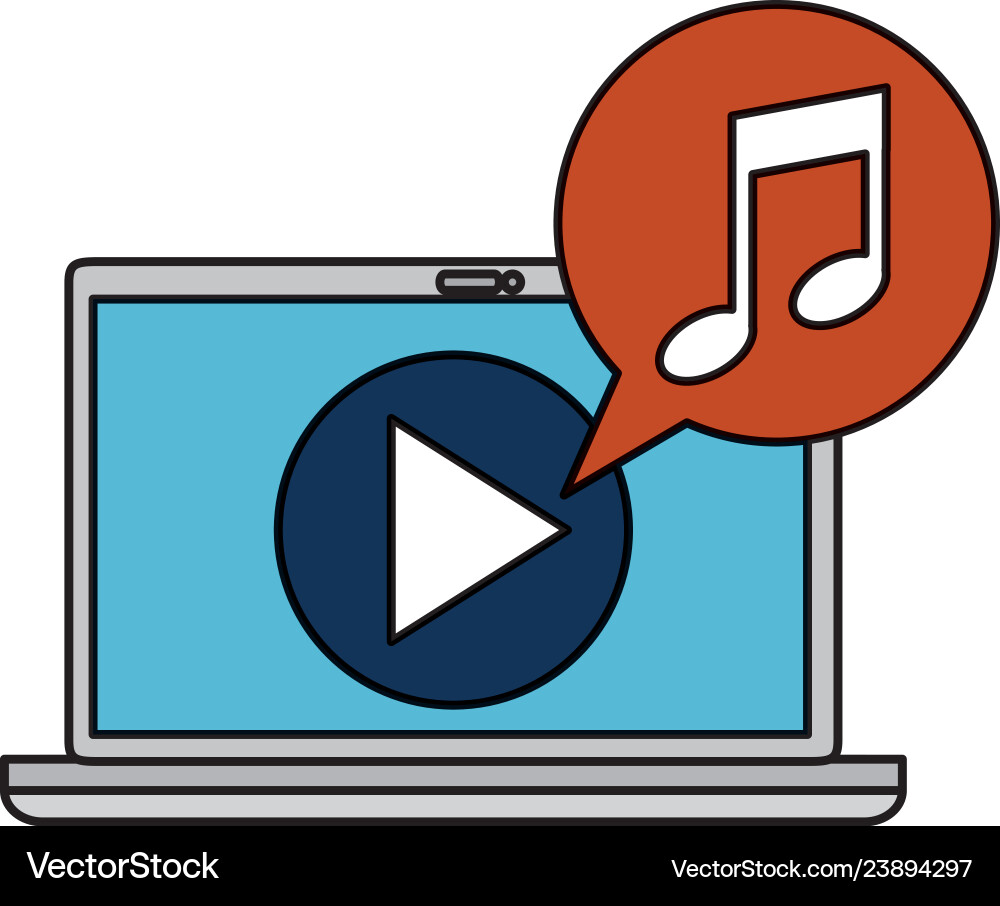 Laptop computer with media player and music vector image