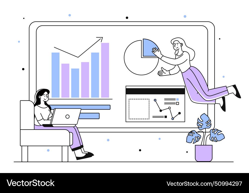 Marketers with graphs linear Marketers with graphs linear vector image