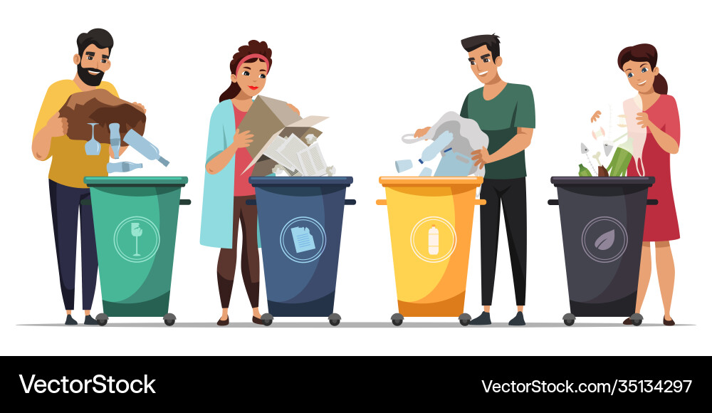 People engaged in garbage sorting set on white People engaged in garbage sorting set on white vector image