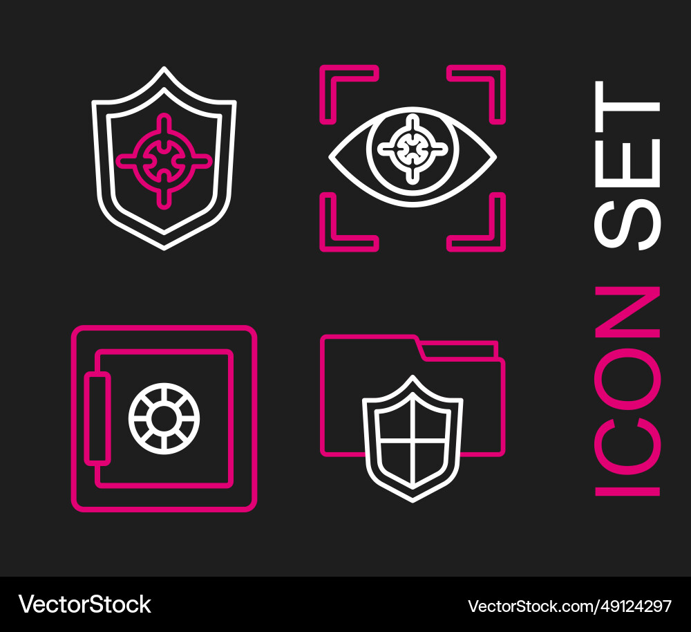 Set line document folder protection safe eye scan Set line document folder protection safe eye scan vector image