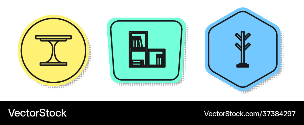 Set line round table shelf with books and coat Set line round table shelf with books and coat Vector Image
