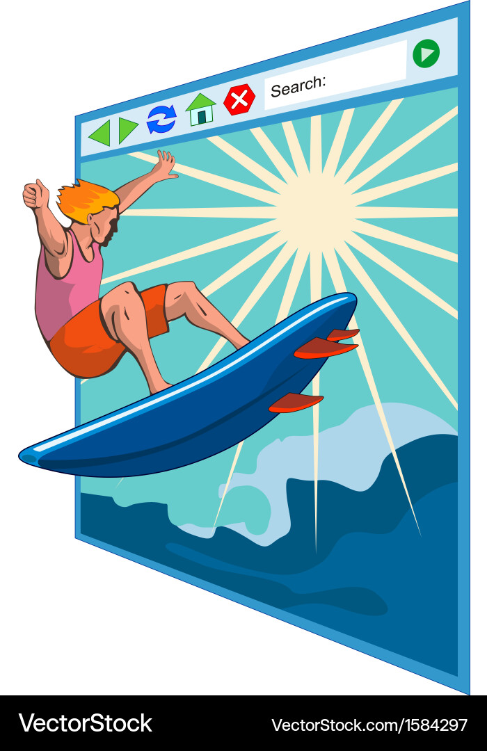 Surfer on net window vector image