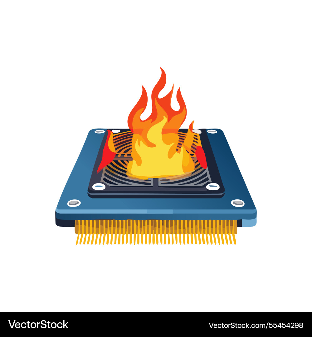 A gpu or processor with overheating effects vector image