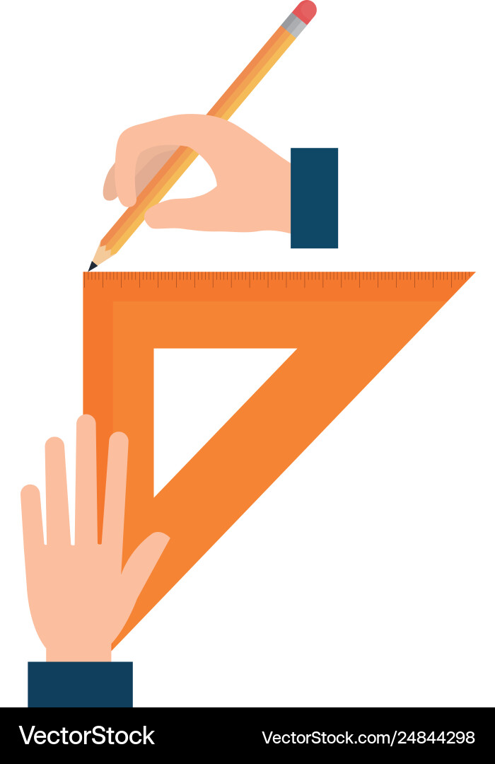 Hands drawing with triangular geometric rule Hands drawing with triangular geometric rule vector image
