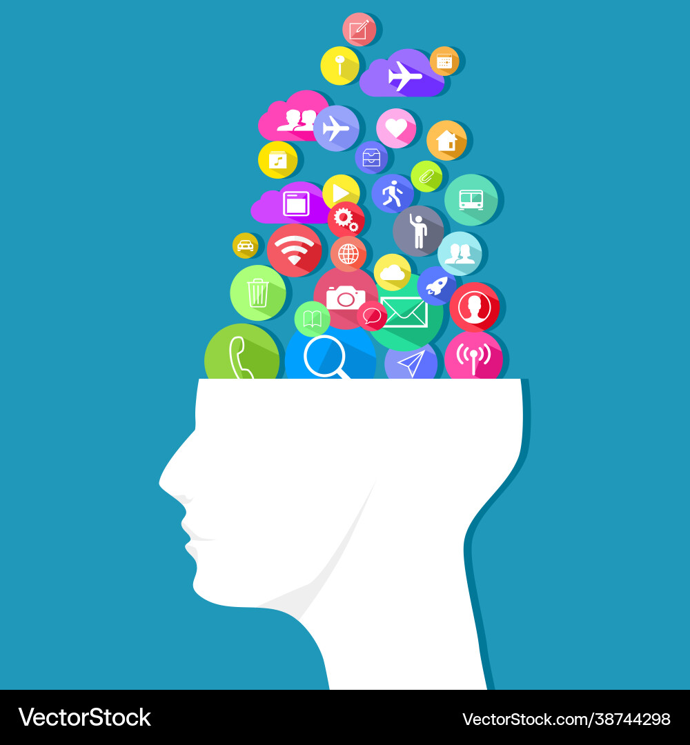 Head is opened with a communication icon Head is opened with a communication icon Vector Image